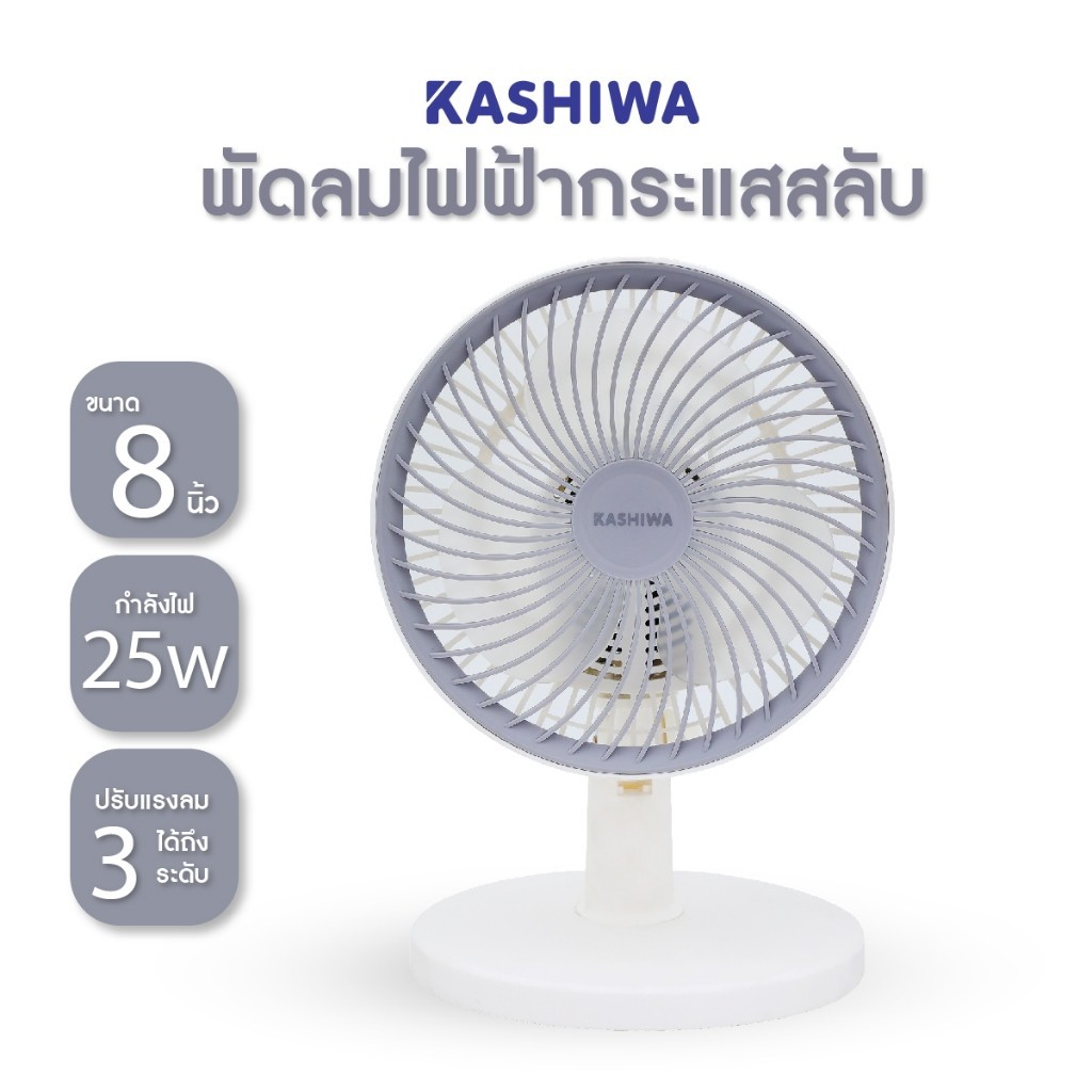 Kashiwa พัดลม รายละเอียดปุ่มควบคุมและฉลากสินค้าใกล้ชิด
