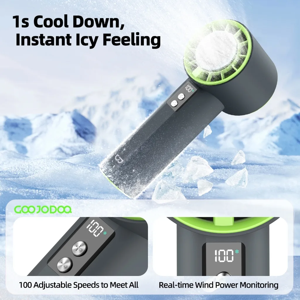 GOOJODOQ GFS006 พัดลมพกพาไอเย็น แบตในตัว 4000mAh ปรับลม 100 ระดับ ชาร์จ Type-C
