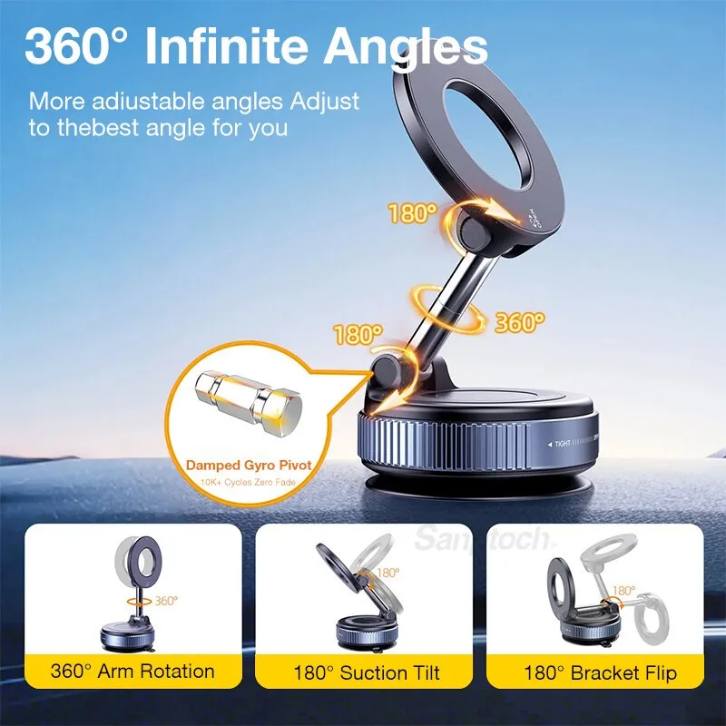 ขาตั้งโทรศัพท์แม่เหล็กคู่ดูดสูญญากาศ หมุนได้ 360° ใช้ได้ทั้งรถยนต์และมอเตอร์ไซค์