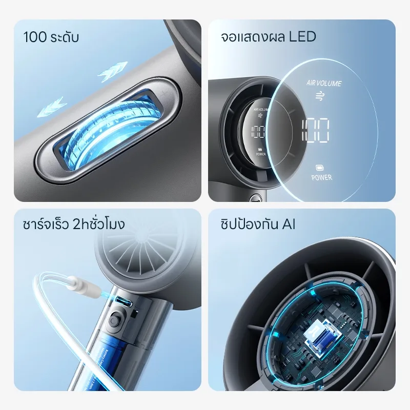JisuLife Pro1s FA53 พัดลมพกพาไร้ใบมีด ปรับได้ 100 ระดับ แบต 5000mAh ใช้งานได้ 15 ชม.