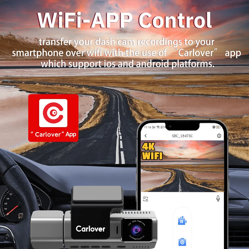 Carlover S18 กล้องติดรถยนต์ 3 ช่อง 4K+2K+2K WiFi Night Vision G-Sensor ติดตั้งเนียน