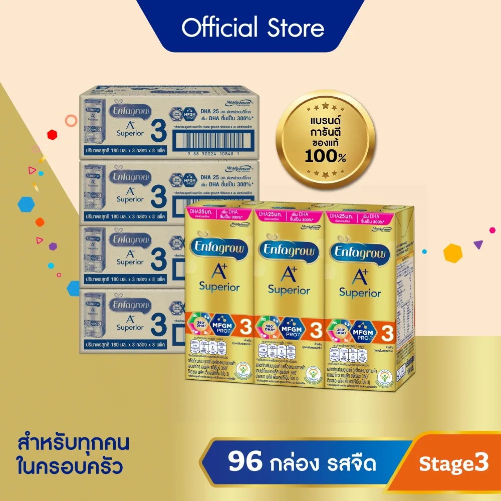 เอนฟาโกร ยูเอชที ซุพีเรียร์ สูตร 3 นมกล่อง 180 มล. (ยกลัง 96 กล่อง)