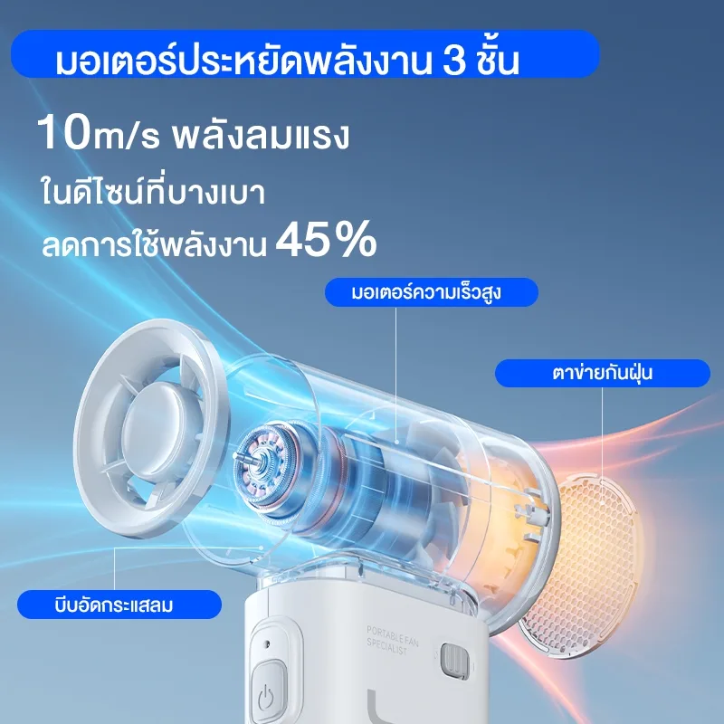 JisuLife พัดลมพกพา Life9 แบบถือ แบตในตัว 5000mAh ใช้งานได้นาน 18 ชั่วโมง 5 ระดับความแรง