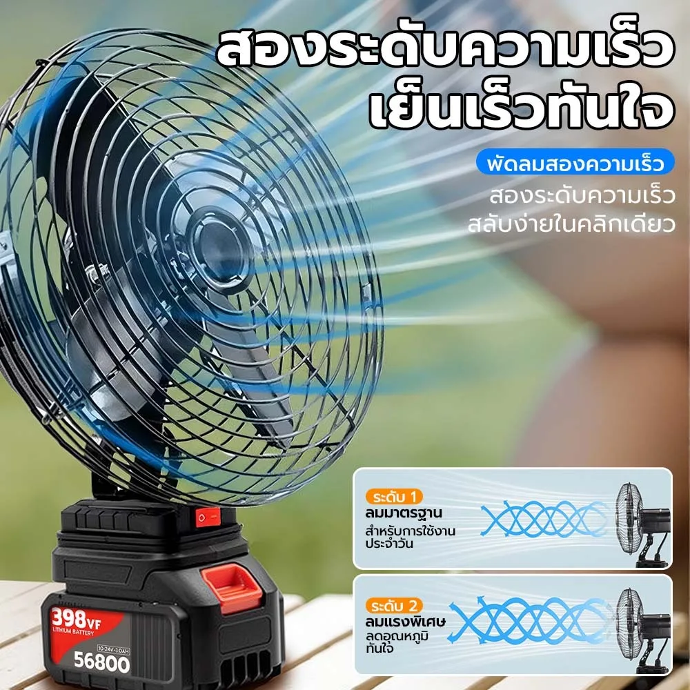 พัดลมลิเทียมไอออน 8 นิ้ว พกพาไร้สาย แบตในตัว 20000-60000mAh ใบพัดโลหะ