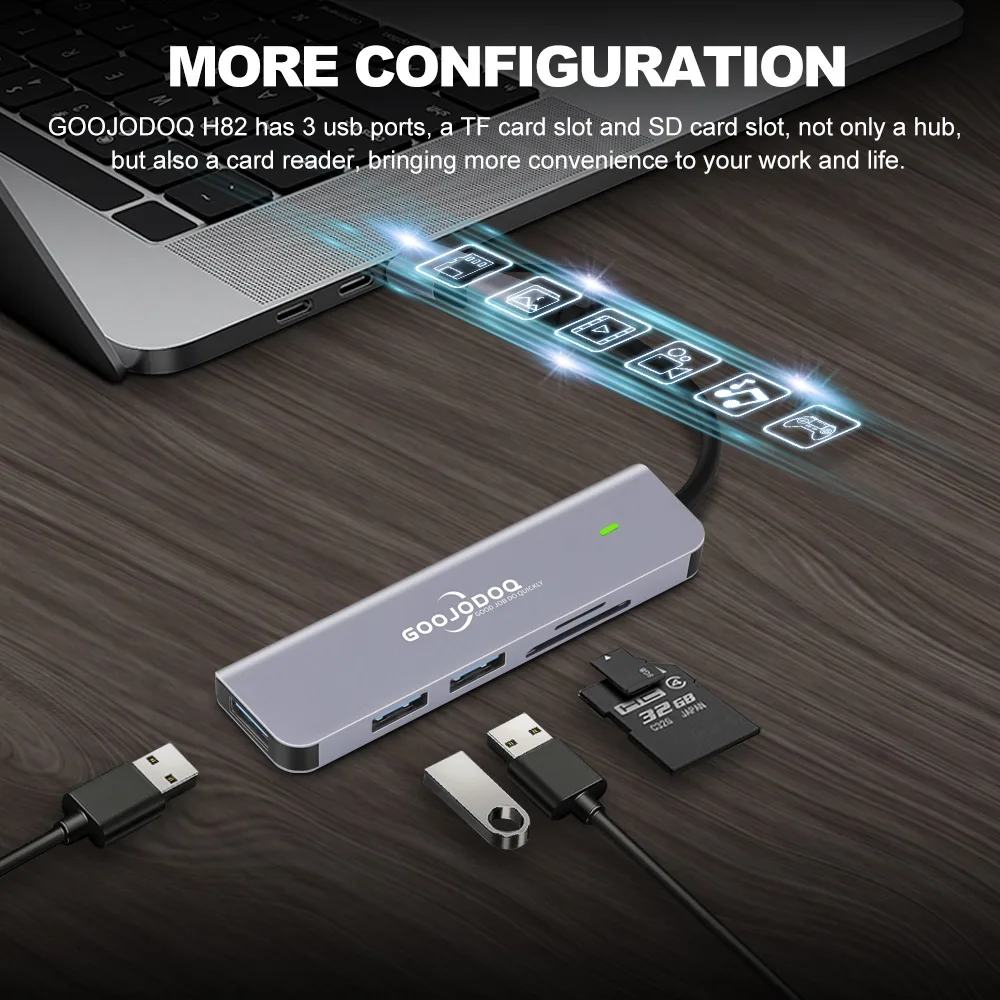 GOOJODOQ USB-C HUB 5-in-1 พอร์ต USB 3.0/2.0 พร้อมช่อง TF SD Card สำหรับ MacBook