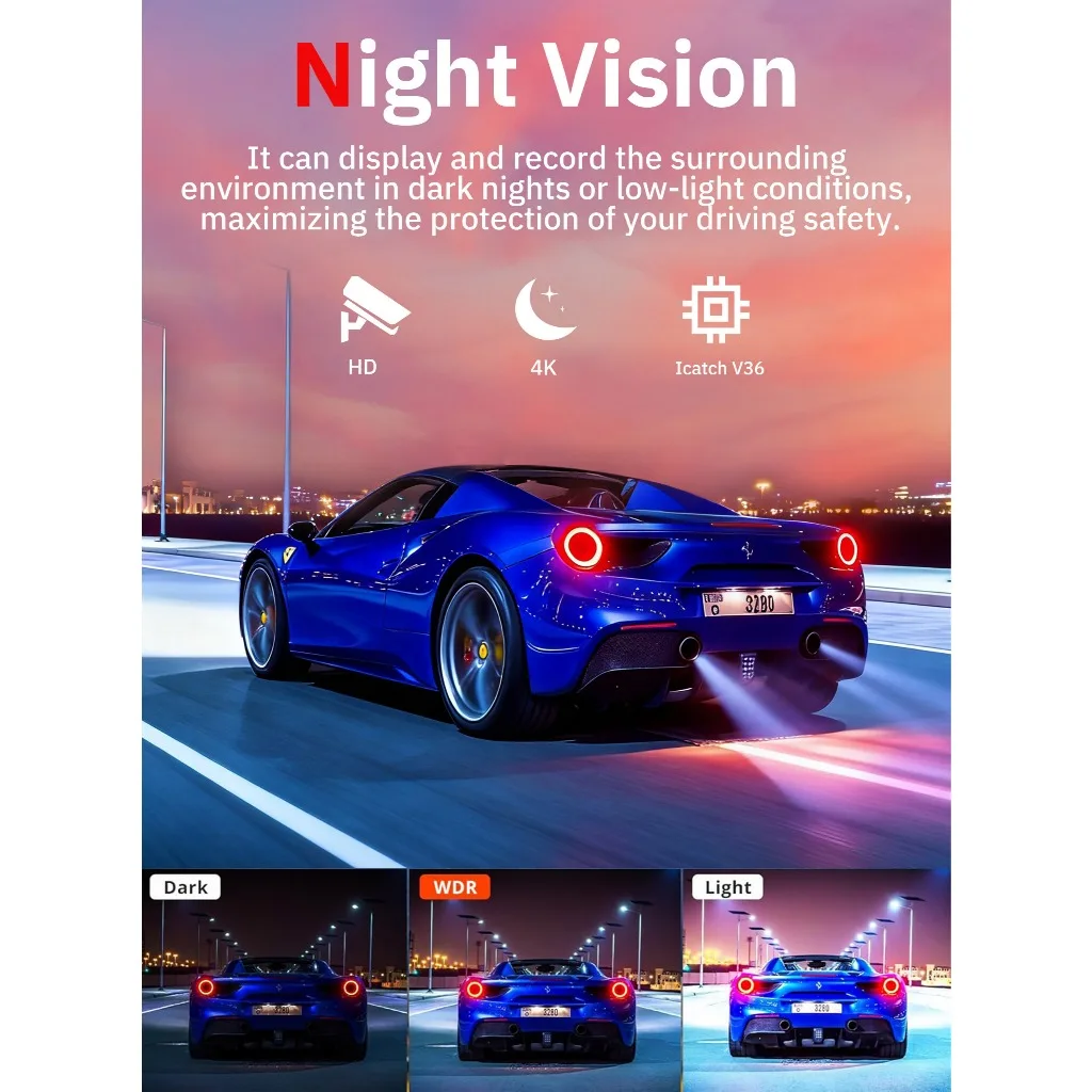 Carlover S18 กล้องติดรถยนต์ 3 ช่อง 4K+2K+2K WiFi Night Vision G-Sensor ติดตั้งเนียน