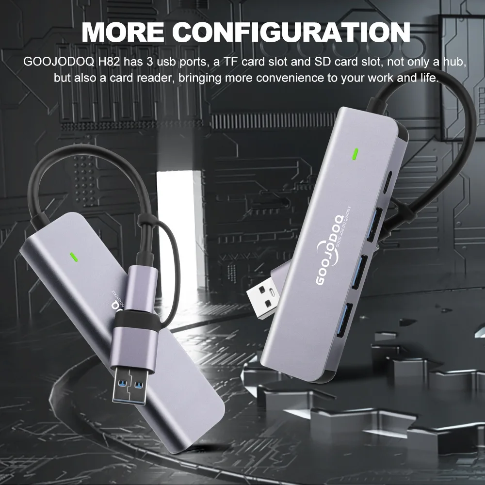 GOOJODOQ USB-C HUB 5-in-1 พอร์ต USB 3.0/2.0 พร้อมช่อง TF SD Card สำหรับ MacBook