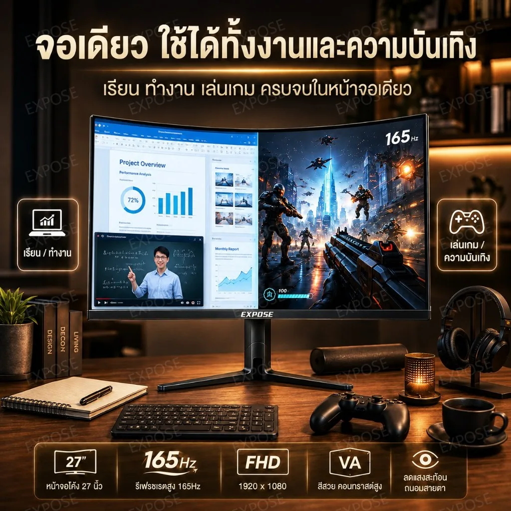 Expose จอมอนิเตอร์ Gaming จอคอม IPS Full HD 1ms มีให้เลือกหลายขนาด พอร์ต HDMI