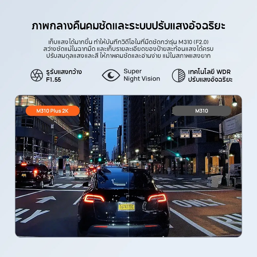 70mai M310 Plus กล้องติดรถยนต์ 2K 1440P มุม 143 องศา หมุน 360° F1.55 กลางคืนชัด WiFi