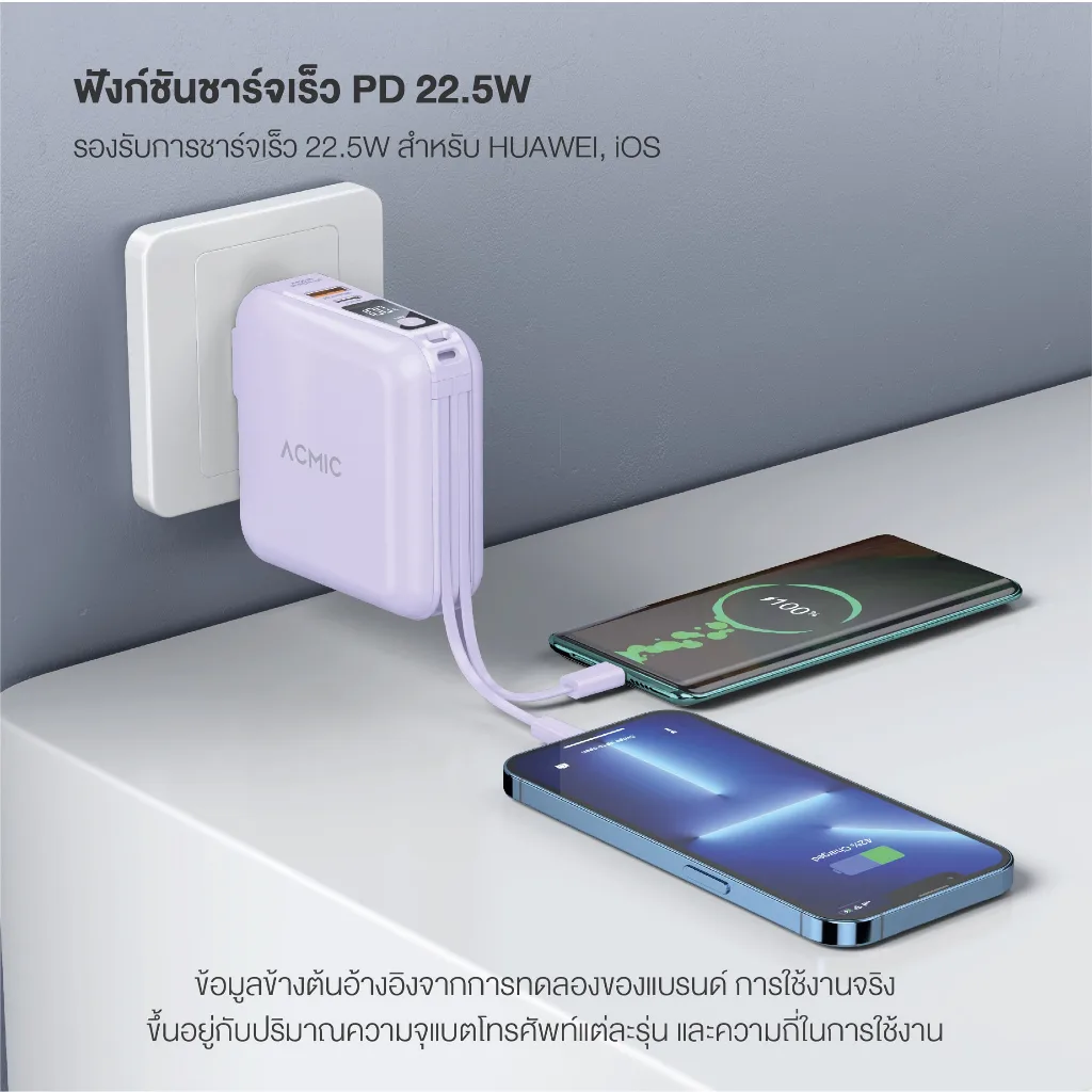 ACMIC W1501 พาวเวอร์แบงค์ 15000mAh ชาร์จเร็ว PD20W มีสายในตัว ขาปลั๊กพับได้ หน้าจอ LED