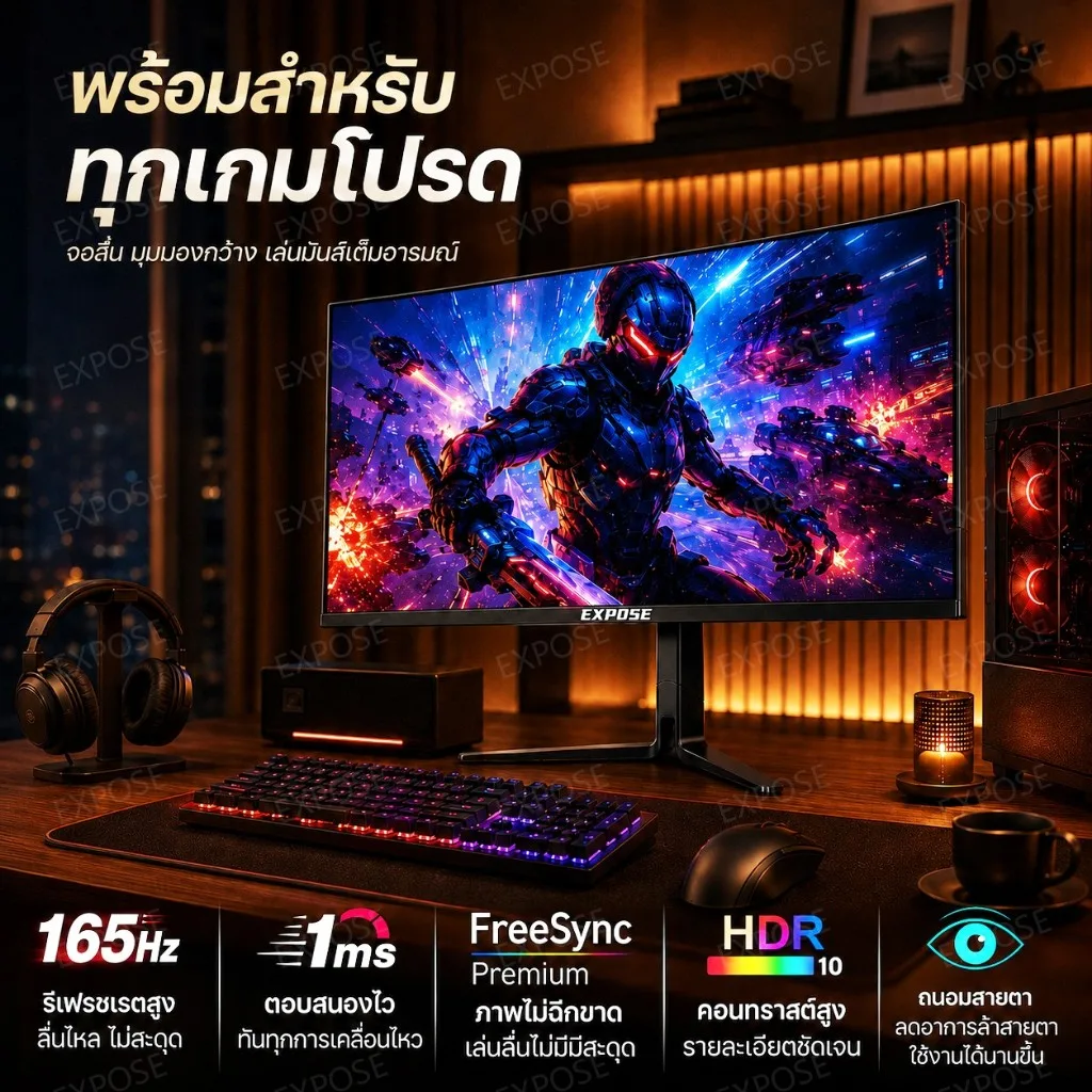 Expose จอมอนิเตอร์ Gaming จอคอม IPS Full HD 1ms มีให้เลือกหลายขนาด พอร์ต HDMI