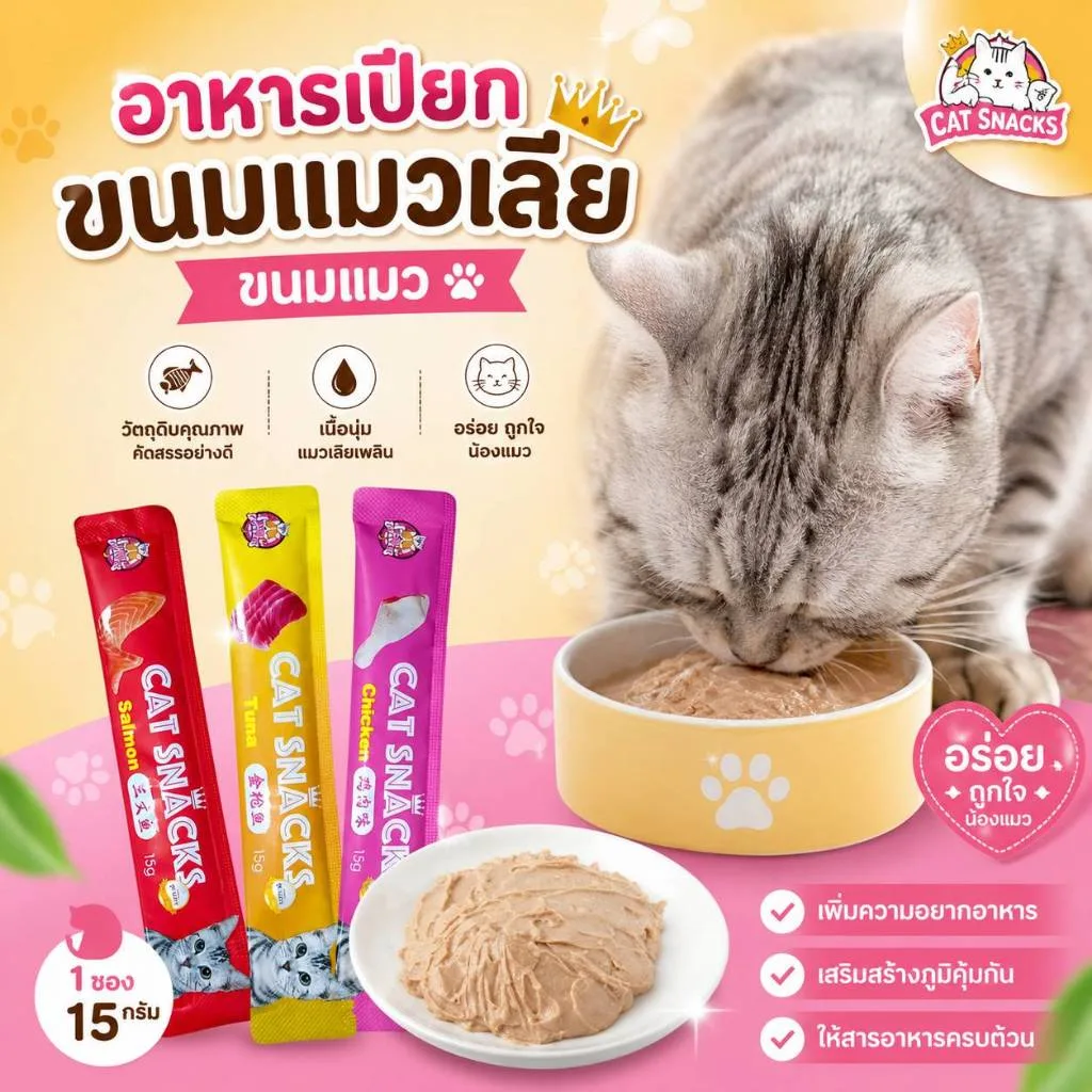 Boqi Factory ขนมแมวเลีย สูตรอร่อย ขนาด 15 กรัม สำหรับแมวอายุ 3 เดือนขึ้นไป