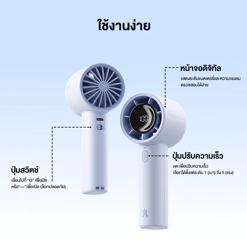 Jisulife Life10S พัดลมมือถือ แบตเตอรี่ 5000mAh ปรับแรงลม 5 ระดับ พร้อมจอแสดงผล