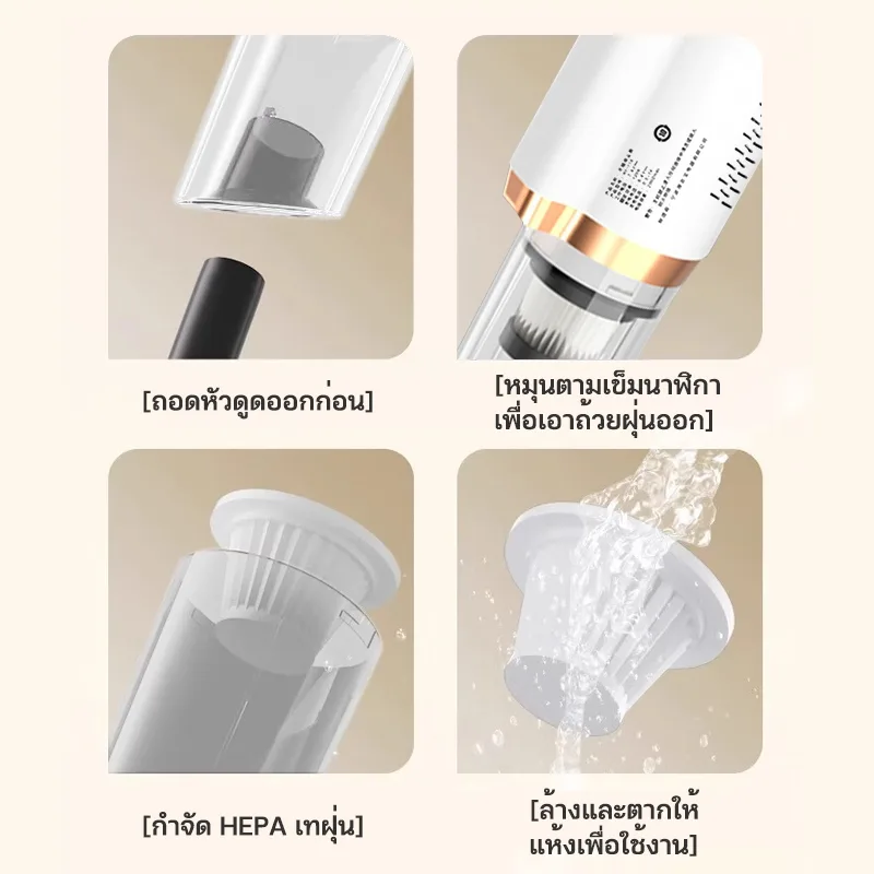 MEIYIJIA เครื่องดูดฝุ่นไร้สาย แบบมือถือ ถังเก็บฝุ่น 0.7L ชาร์จ USB พร้อมหัวแปรงหลายแบบ