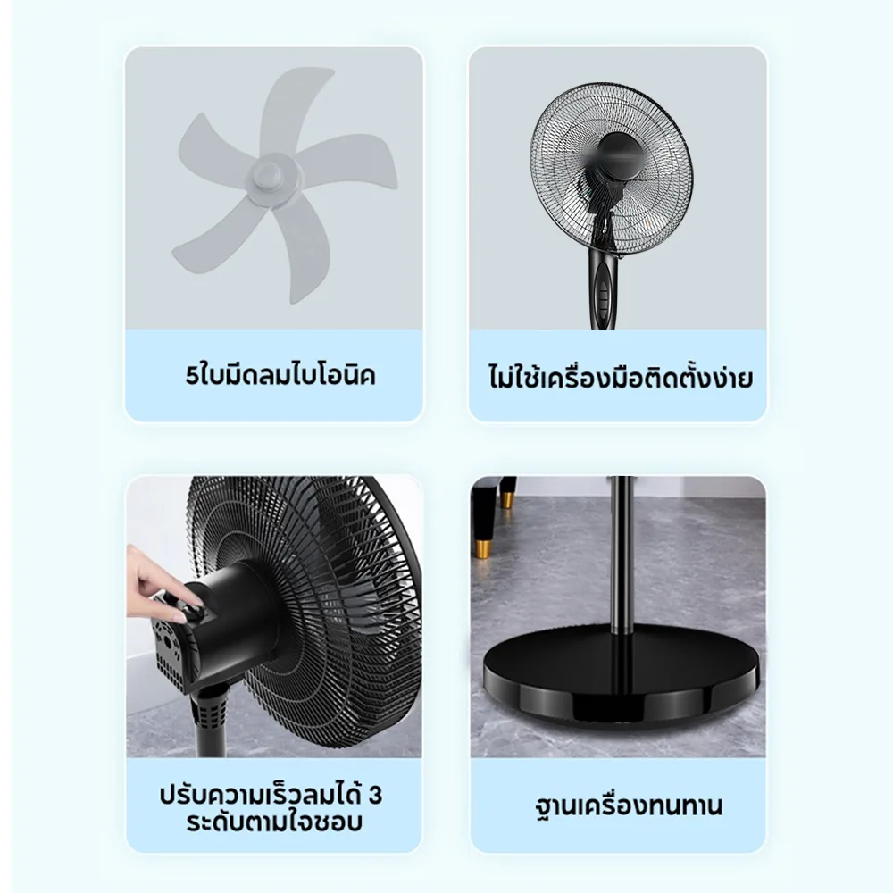 YOTEX พัดลมตั้งพื้น 16 นิ้ว 5 ใบพัด ปรับแรงลม 3 ระดับ ฐานกลม
