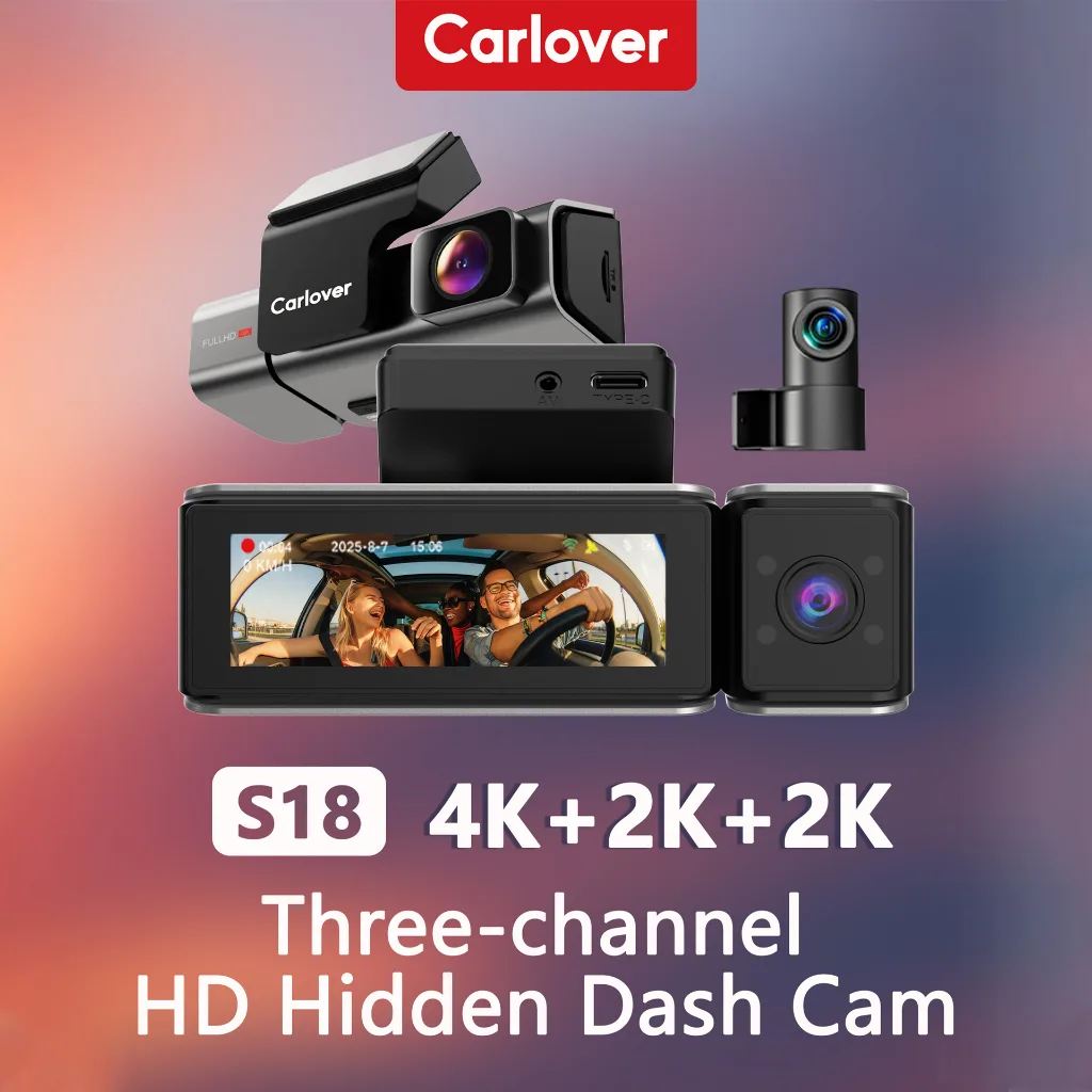 Carlover S18 กล้องติดรถยนต์ 3 ช่อง 4K+2K+2K WiFi Night Vision G-Sensor ติดตั้งเนียน
